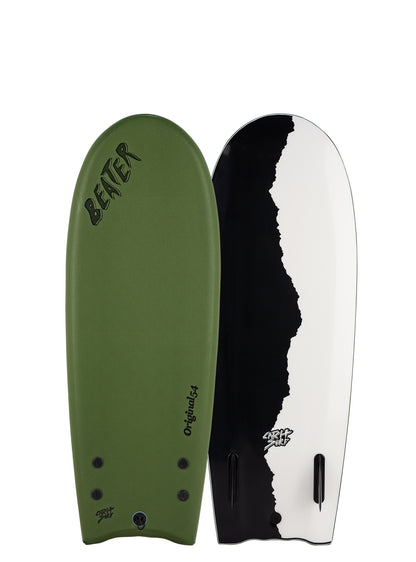 Two surfboard fins, one green and one black and white