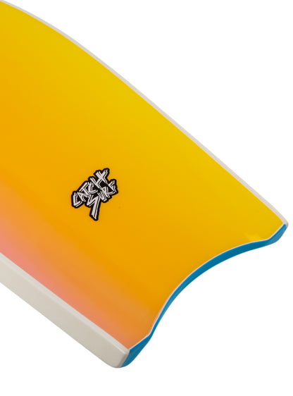 Yellow and orange surfboard fin 