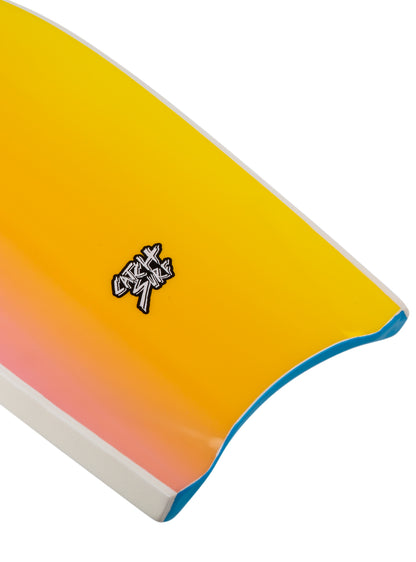 Gradient yellow to pink surfboard fin 