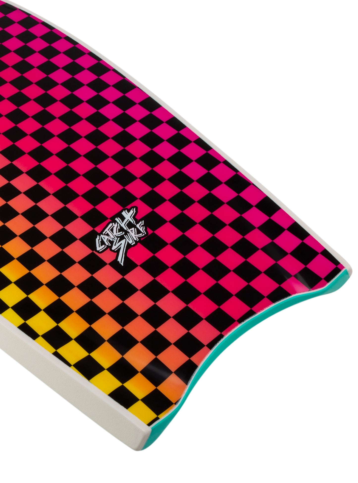 Colorful checkered object with a logo 