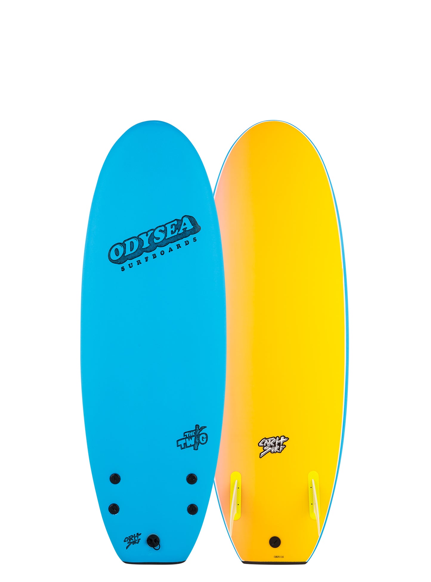 Blue and yellow surfboards.