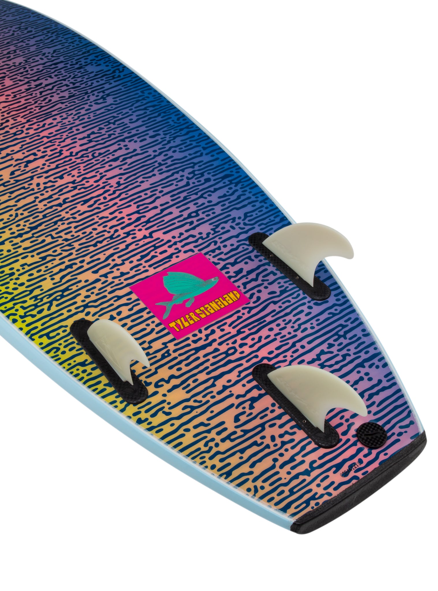 Colorful wakeboard with a logo,