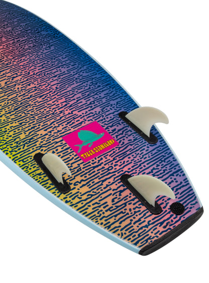 Colorful wakeboard with a logo,
