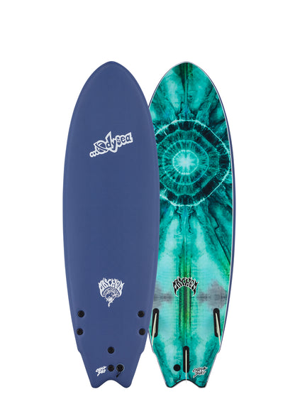 Blue and green surfboard with 'Mars Sea' branding on a white background