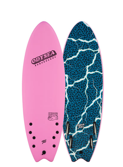 Pink/Limited Edition surfboard with Odysea branding on a white background