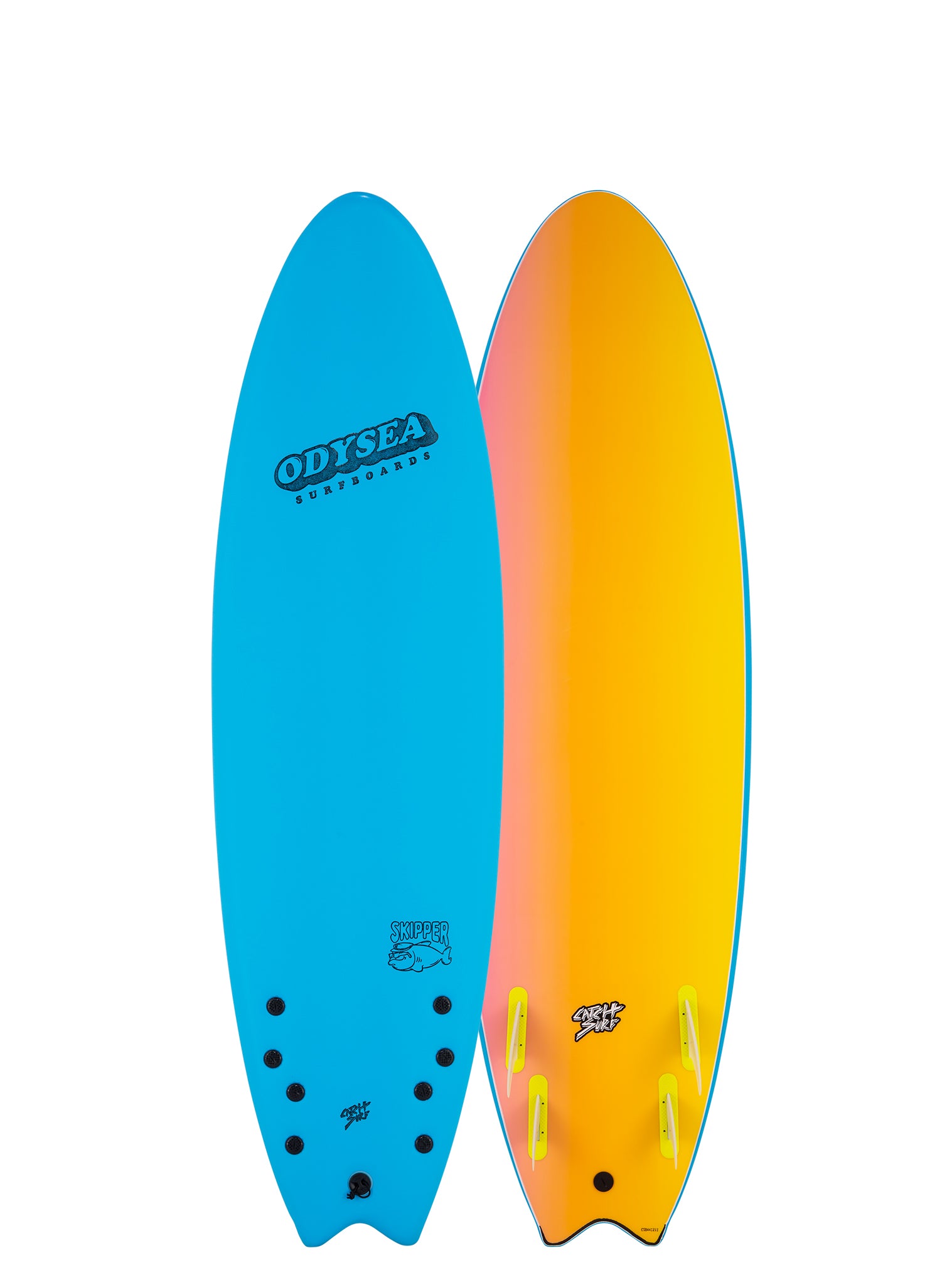 Blue and orange surfboards with 'Odyssey'