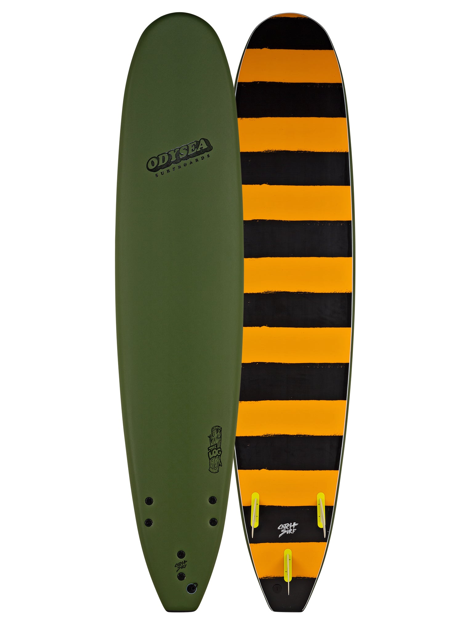 Two surfboards, one green and one with black 