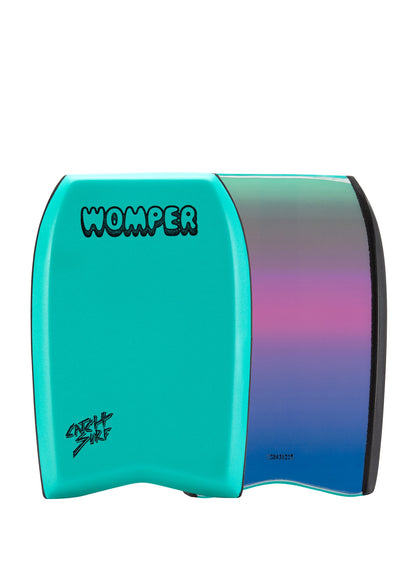 Turquoise Womper toy with gradient effect on a white background