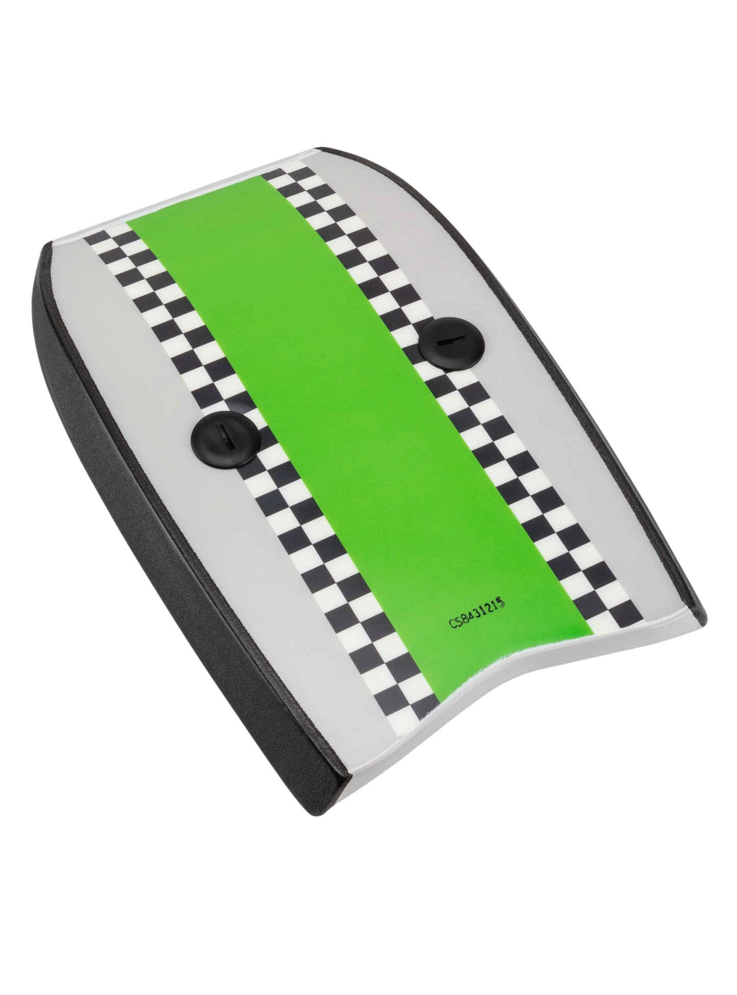 Checkered green and white object with black accents.