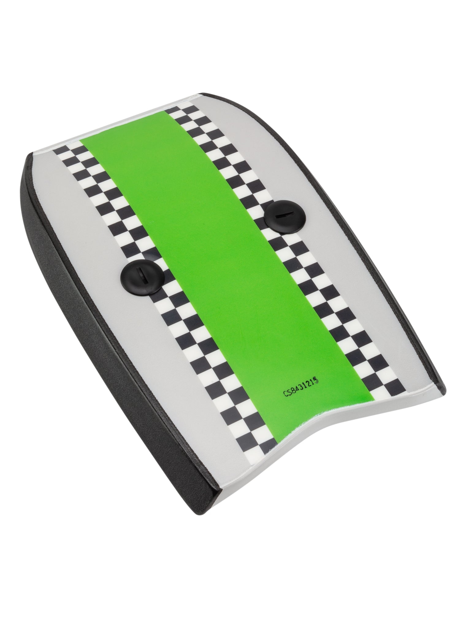 Checkered green and white object with black accents.