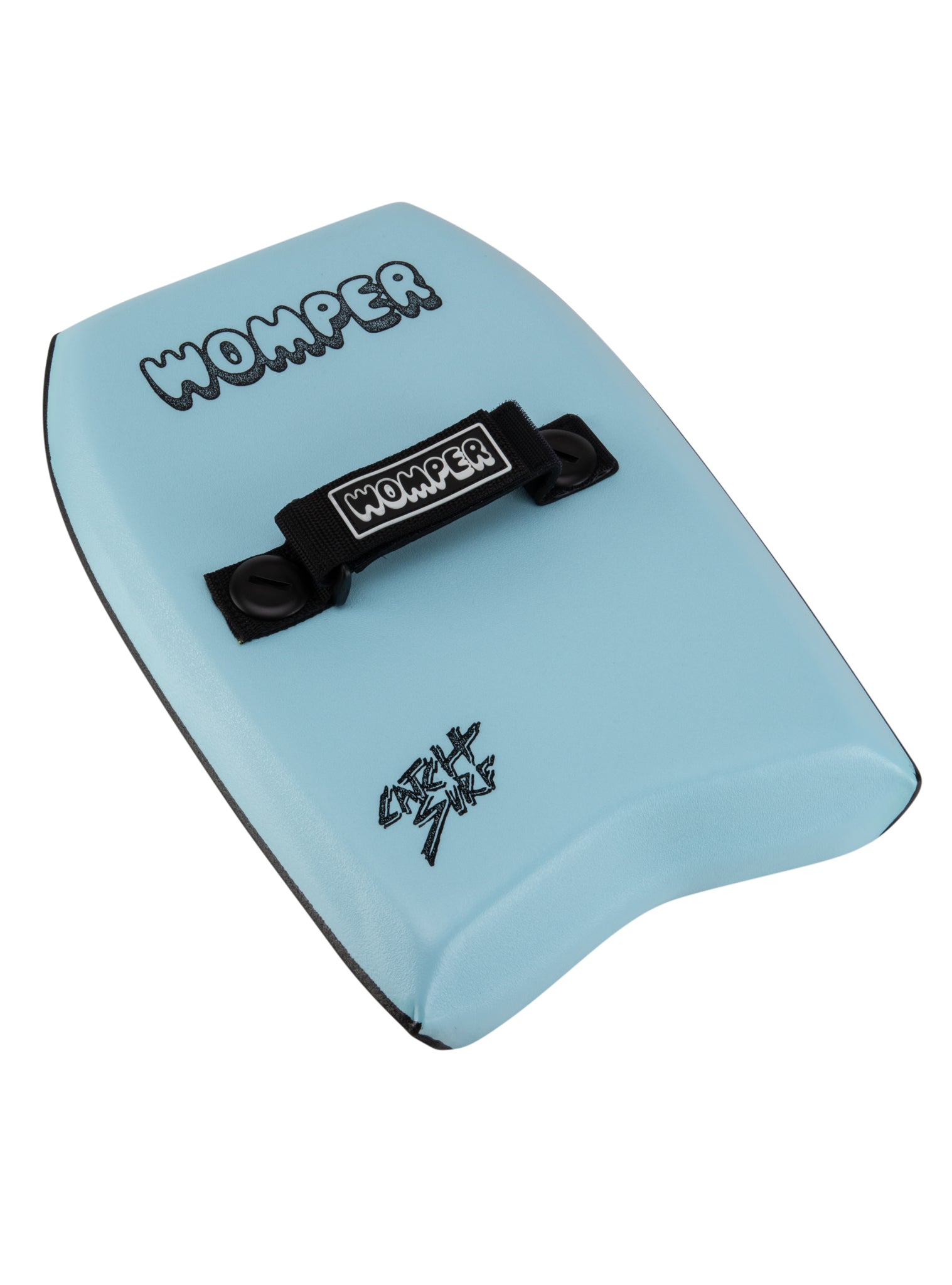 Light blue Womper bodyboard with black straps.